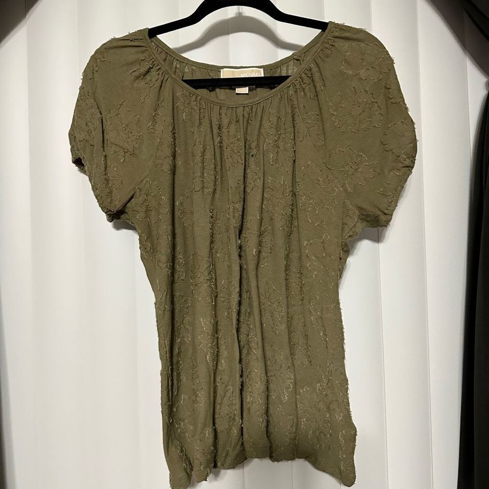 Michael Kors olive floral top with raised floral detail
